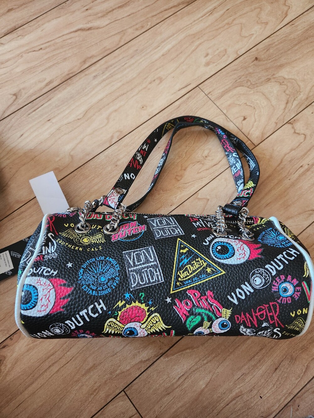 Von Dutch Black Mini Shoulder Bag with Multicolor Logo Graphics